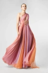 JEAN FARES COUTURE PLEATED ONE SHOULDER EVENING GOWN WITH SLIT (US 18)