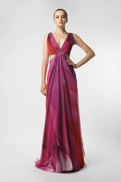 Jean Fares Couture Printed Sleeveless Gown In Multi