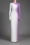 JEAN LOUIS SABAJI CRÊPE AND PRINT OMBRÉ GOWN