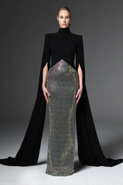 Jean Louis Sabaji Crêpe Gown With Cape Sleeves In Black