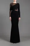 Jean Louis Sabaji Crystal Crêpe And Tulle Gown In Black