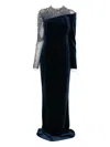 Jean Louis Sabaji Crystal-embellished Asymmetric Gown In Blue
