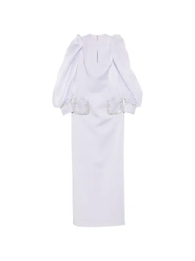 Jean Louis Sabaji Crystal-embellished Puffed-sleeve Dress In Purple