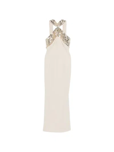 Jean Louis Sabaji Embellished Halter Dress In Neutral