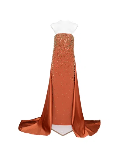 Jean Louis Sabaji Embellished Strapless Maxi Dress In Brown