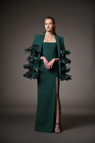 Jean Louis Sabaji Feather Blazer And Dress In Multi