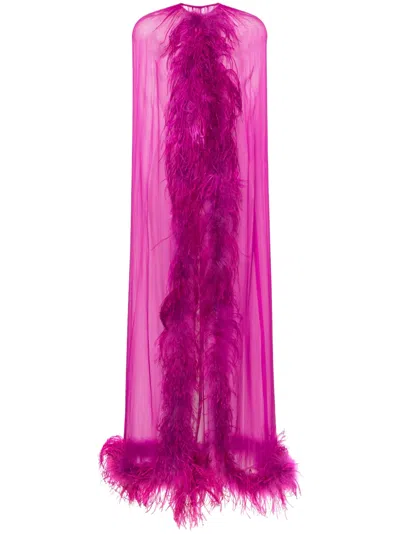 Jean Louis Sabaji Feather-trim Semi-sheer Cape In Purple