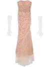 Jean Louis Sabaji Langes Corsage-kleid Mit Blumenapplikation In Nude