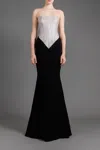 JEAN LOUIS SABAJI LUREX AND CRÊPE GOWN
