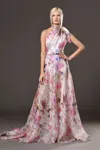 Jean Louis Sabaji One-shoulder Floral Gown