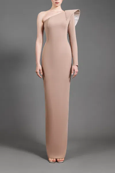 Jean Louis Sabaji One-sleeve Crepe Dress In Beige