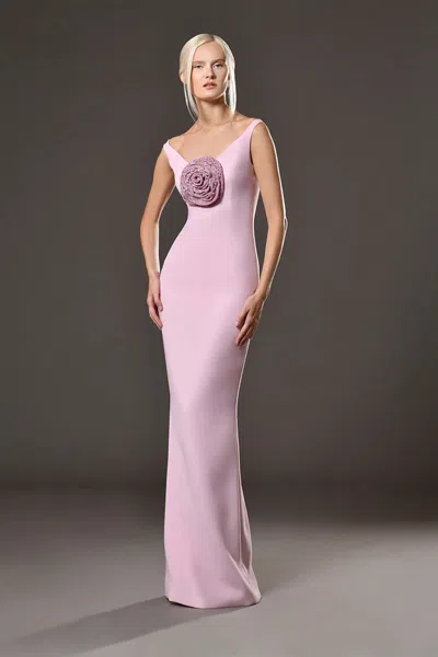 Jean Louis Sabaji V-neck Crystal Flower Dress In Pink