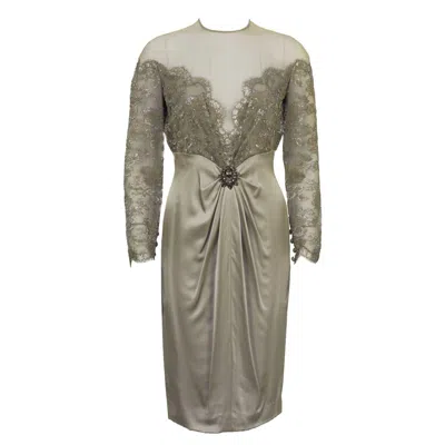 Pre-owned Jean Louis Scherrer 1980's Never Worn  Lace And Satin Cocktail Dress In Gray