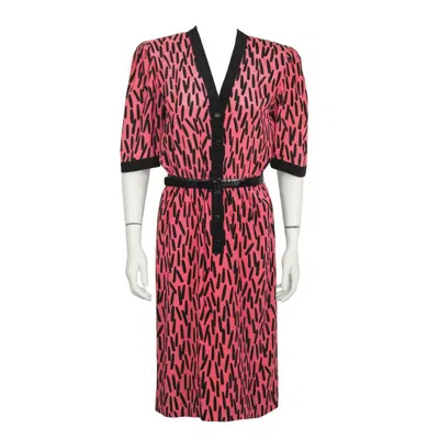 Pre-owned Jean Louis Scherrer 1980's Scherrer Fuschia Paintbrush Print Silk Dress In Pink