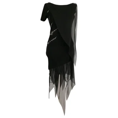 Pre-owned Jean Louis Scherrer Ensemble Jean-louis Scherrer Silk Crepe Ruffle Mesh Ensemble In Black