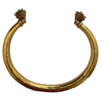 Pre-owned Jean Louis Scherrer Gold Necklace With Green, Coral And White Beads By Scherrer