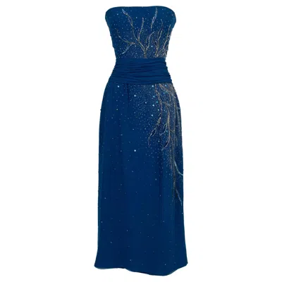 Pre-owned Jean Louis Scherrer Jean-louis Scherrer Blue Crepe Strapless Dress Haute Couture 36fr