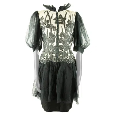 Pre-owned Jean Louis Scherrer Jean-louis Scherrer Couture Black Organza Drop Waist Dress With Floral Applique