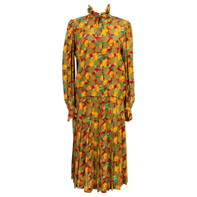 Pre-owned Jean Louis Scherrer Jean-louis Scherrer Ensemble Set Composed Of Shirt And Silk Skirt In Brown