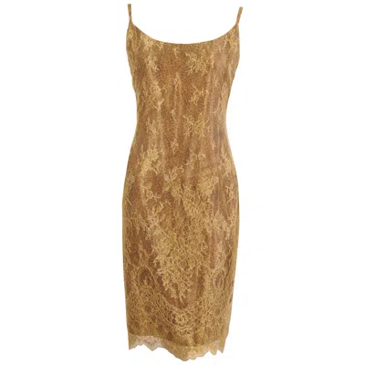 Pre-owned Jean Louis Scherrer Jean-louis Scherrer Gold Lace Over Leopard Print Dress In Brown