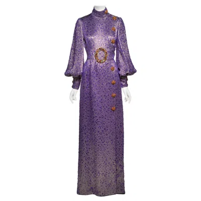 Pre-owned Jean Louis Scherrer Jean-louis Scherrer Haute Couture Purple Lurex Brocade Bejewelled Dress, Fw 2005