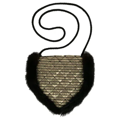 Pre-owned Jean Louis Scherrer Jean-louis Scherrer Lamé And Fur Pouch In Black