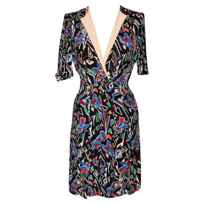 Pre-owned Jean Louis Scherrer Jean-louis Scherrer Modernist Print Silk Day Dress In Black