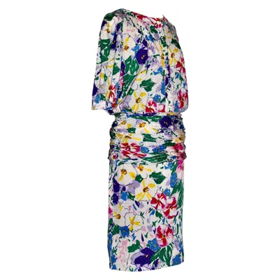 Pre-owned Jean Louis Scherrer Jean-louis Scherrer Paris Boutique Silk Fauvist Floral Dress In Gray