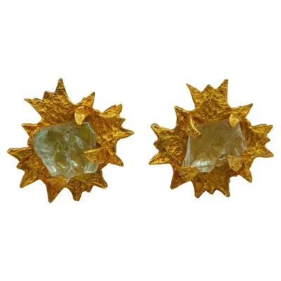 Pre-owned Jean Louis Scherrer Jean-louis Scherrer Vintage Gold Tone Sunburst Clip-on Earrings In Multi