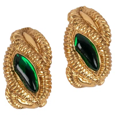 Pre-owned Jean Louis Scherrer Scherrer Golden Metal And Green Resin Clip-on Earrings