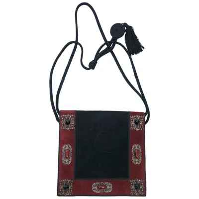 Pre-owned Jean Louis Scherrer Suede Bag With Deco Motifs In Black