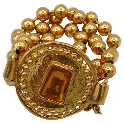 Pre-owned Jean Louis Scherrer Vintage Gold Toned Orange Resin Cabochon Bracelet