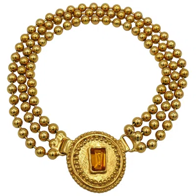 Pre-owned Jean Louis Scherrer Vintage Gold Toned Orange Resin Cabochon Collar Necklace