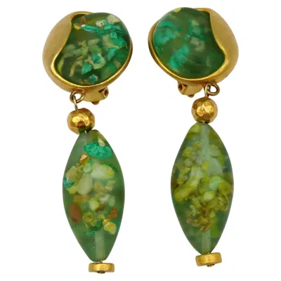Pre-owned Jean Louis Scherrer Vintage Green Resin Dangling Earrings