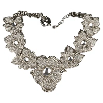 Pre-owned Jean Louis Scherrer Vintage  Flower Rhinestone Link Silver Necklace In Multi