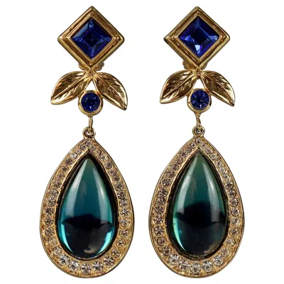 Pre-owned Jean Louis Scherrer Vintage  Geometric Jeweled Drop Earrings In Black