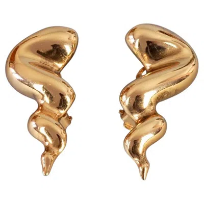 Pre-owned Jean Louis Scherrer Vintage  Gilt Spiral Horn Novelty Earrings In Multi