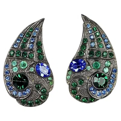 Pre-owned Jean Louis Scherrer Vintage  Jewelled Teardrop Earrings In Multi