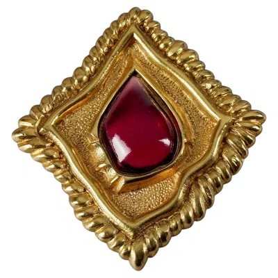 Pre-owned Jean Louis Scherrer Vintage  Red Cabochon Textured Inverted Square Brooch
