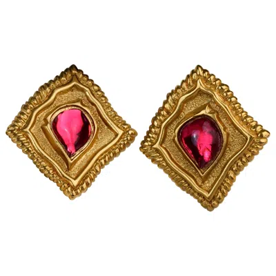 Pre-owned Jean Louis Scherrer Vintage  Red Cabochontextured Inverted Square Earrings