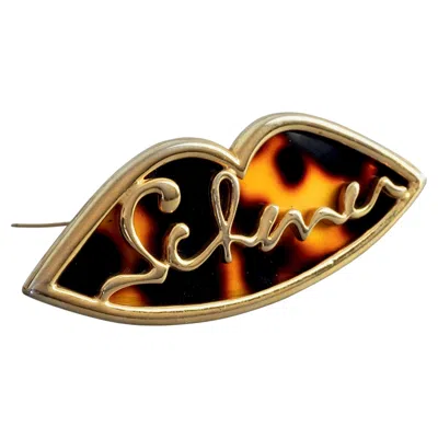 Pre-owned Jean Louis Scherrer Vintage  Tortoise Lips Signature Logo Brooch In Multi