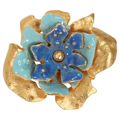 Pre-owned Jean Louis Scherrer Vintage Jean-louis Scherrer Gold Tone Enamel Flower Brooch, 1980s In Multi