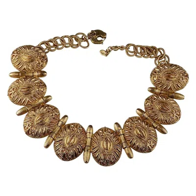 Pre-owned Jean Louis Scherrer Vintage Massive  Ethnic Pattern Necklace In Brown