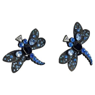 Pre-owned Jean Louis Scherrer Vintage Massive  Jewelled Dragonfly Earrings In Multi