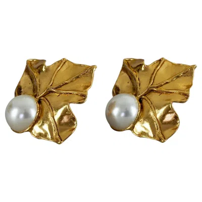 Pre-owned Jean Louis Scherrer Vintage Massive  Leaves Pearl Earrings In Multi
