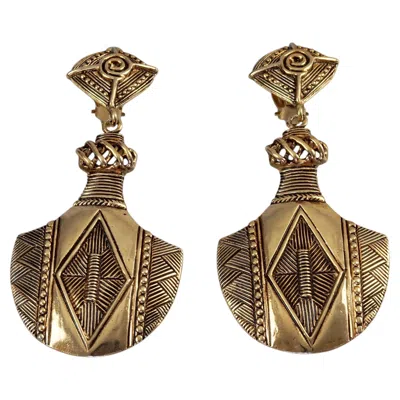 Pre-owned Jean Louis Scherrer Vintage Massive  Tribal Geometric Shield Earrings In Multi