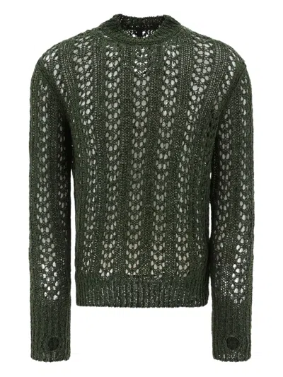 Jean-luc A. Lavelle Open-knit Crew-neck Sweater In Green
