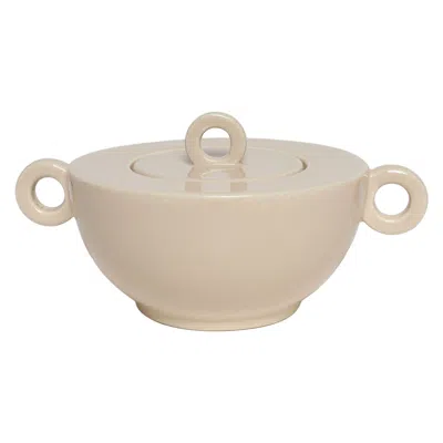 Pre-owned Jean Luce French Art Deco Taupe Ceramic Lidded Sugar Bowl By  In Brown