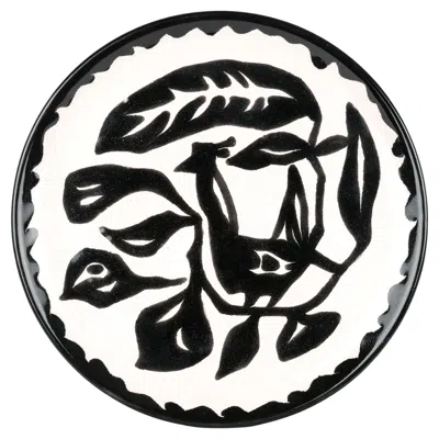 Pre-owned Jean Lurçat Jean Lucrat French Mid-century Art Pottery Plate With A Bird On A Branch In Black