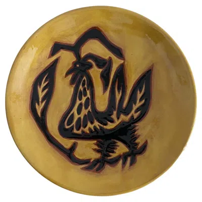 Pre-owned Jean Lurçat Terracotta Plate By , Decorated With A Rooster On A Yellow Ground